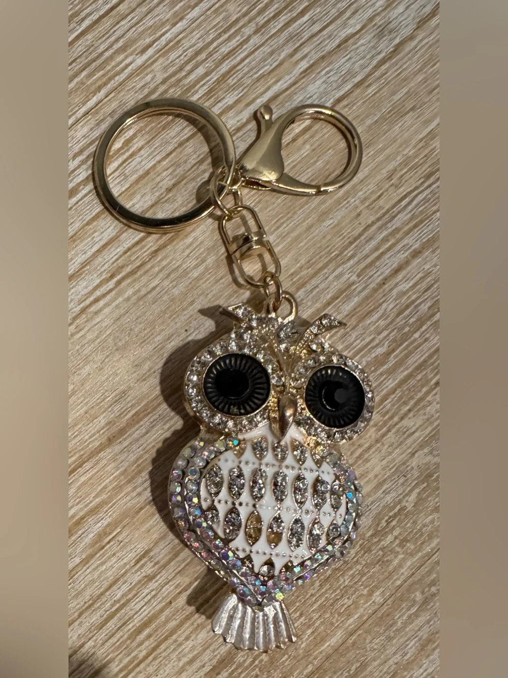 Sparkling Owl Gold-Tone Keychain
